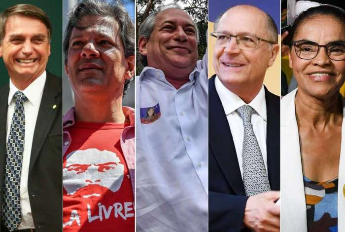 Da esquerda para a direita na foto: Jair Bolsonaro, Fernando Haddad, Ciro Gomes, Geraldo Alckmin e Marina Silva